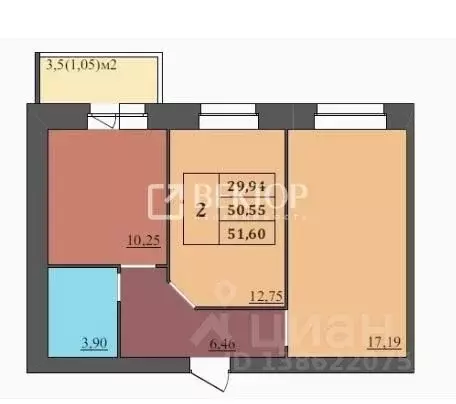 2-к кв. Ярославская область, Ярославль ул. Комкора Хрипина, 3 (51.6 м) - Фото 2