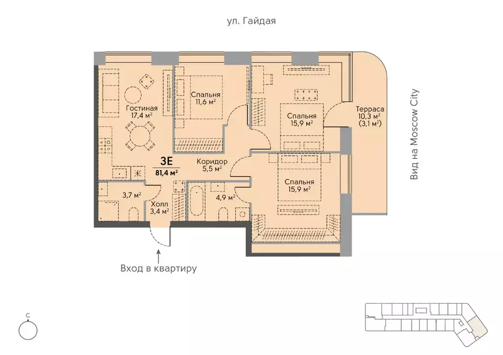 3-к кв. Москва ул. Лобачевского, 124к3А (81.5 м) - Фото 0