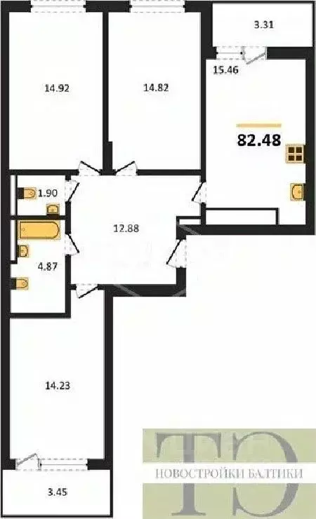 3-к кв. Калининградская область, Гурьевский муниципальный округ, пос. ... - Фото 1