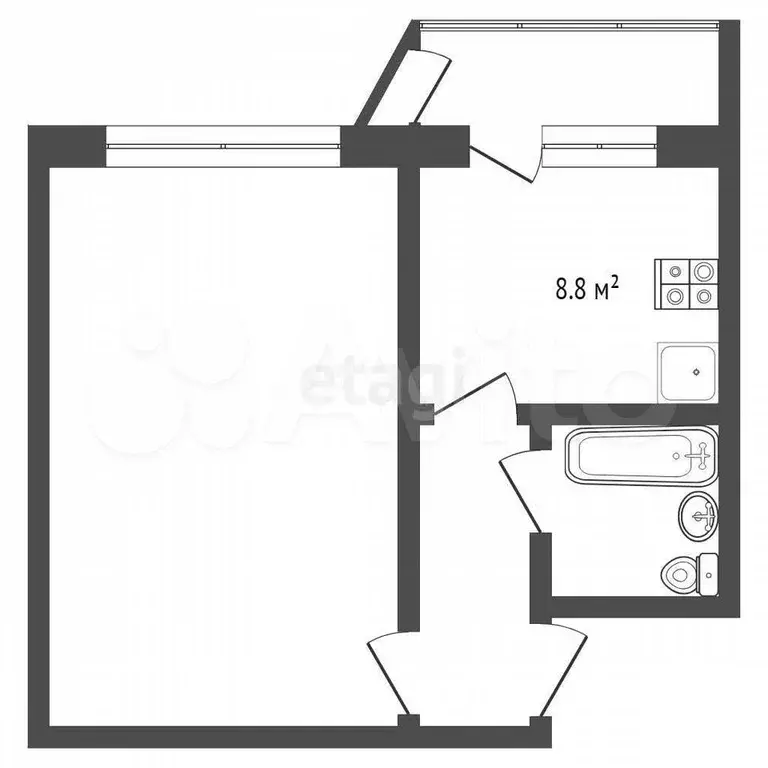 1-к. квартира, 31,4 м, 4/5 эт. - Фото 0