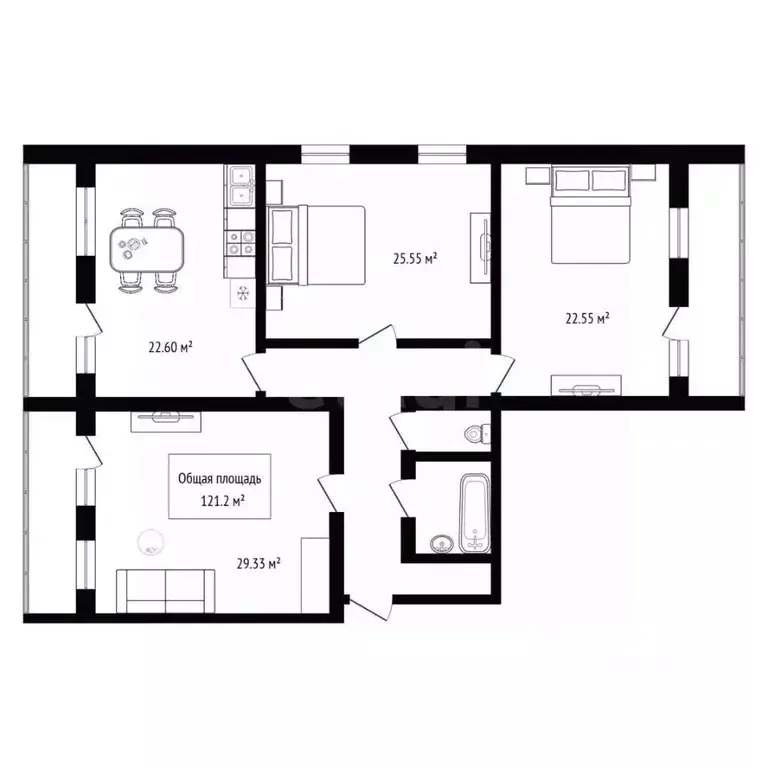3-к кв. Новосибирская область, Искитим Комсомольская ул., 1А (121.2 м) - Фото 2