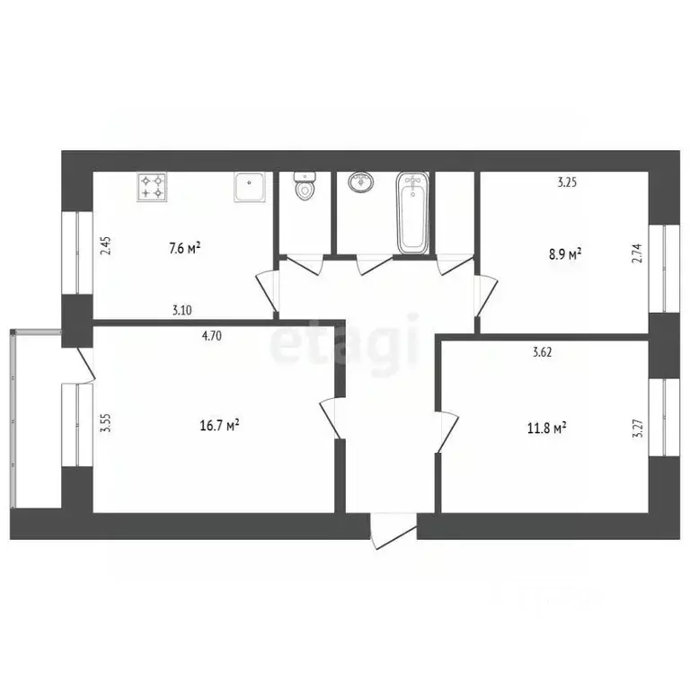 3-к кв. Ярославская область, Рыбинск наб. Космонавтов, 29 (57.9 м) - Фото 2