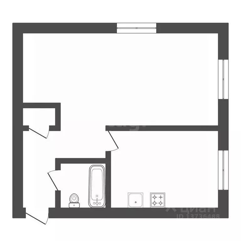 1-к кв. Амурская область, Благовещенск ул. Чайковского, 193 (30.4 м) - Фото 2