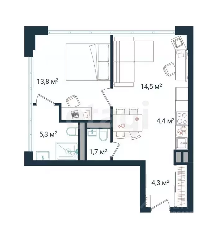 2-к кв. Москва Бакунинская ул., 5 (45.7 м) - Фото 1