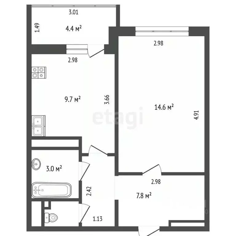 1-к кв. Тюменская область, Тюмень ул. Николая Федорова, 17 (36.1 м) - Фото 2
