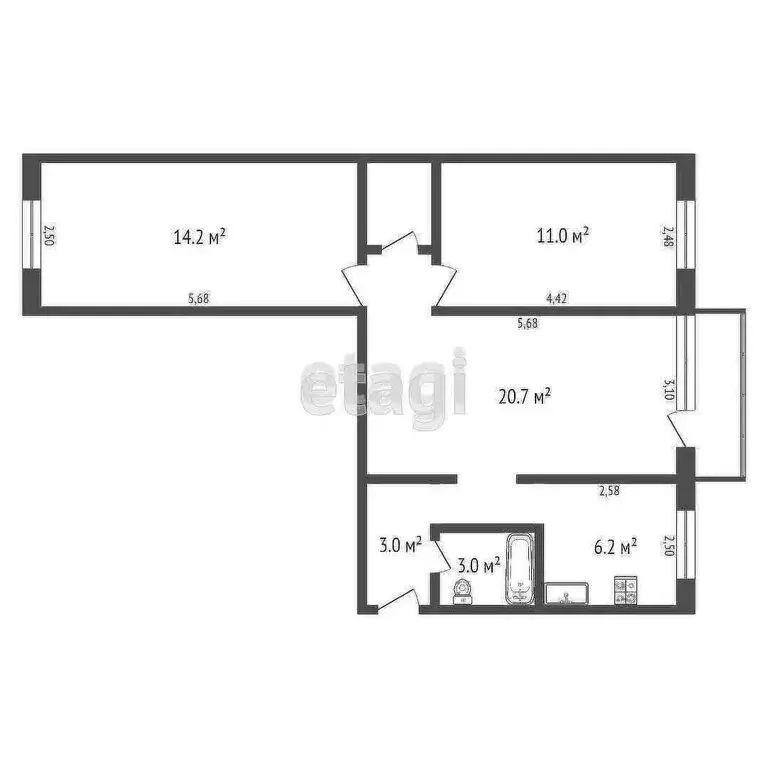 3-комнатная квартира: Салават, улица Островского, 57 (60 м) - Фото 1