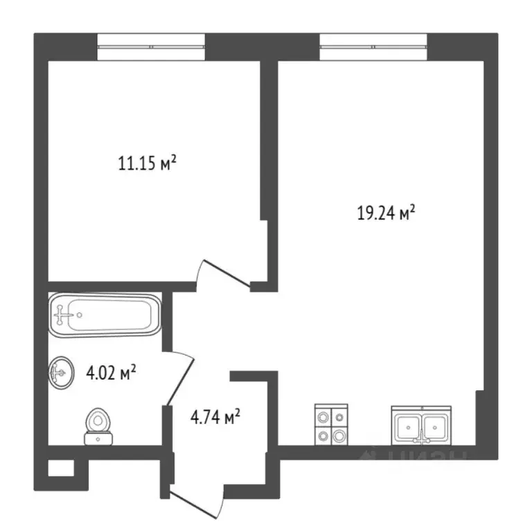 2-к кв. Тюменская область, Тюмень ул. Тимофея Чаркова, 93 (38.79 м) - Фото 2