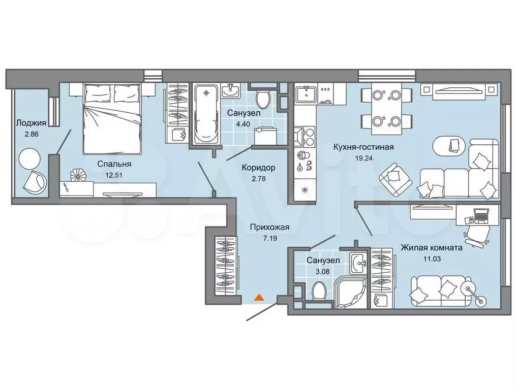 2-к. квартира, 61 м, 4/9 эт. - Фото 0