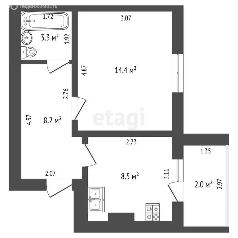 1-комнатная квартира: посёлок Руэм, Лесная улица, 15 (34.2 м) - Фото 1