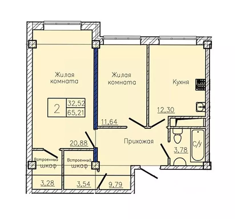 2-к кв. Ставропольский край, Пятигорск  (65.21 м) - Фото 0
