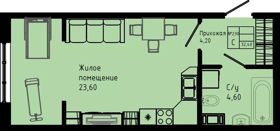 Квартира-студия: Коммунар, Железнодорожная улица, 41к3 (32.4 м) - Фото 1