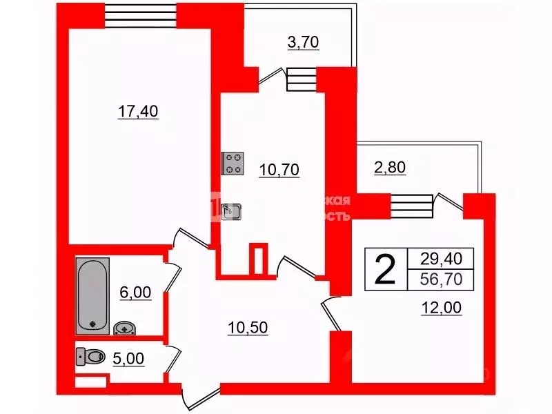 2-к кв. Санкт-Петербург Кондратьевский просп., 62к1 (56.7 м) - Фото 1