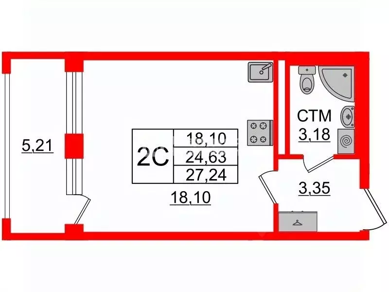 Студия Санкт-Петербург пос. Стрельна, просп. Буденного, 20к1 (24.63 м) - Фото 1