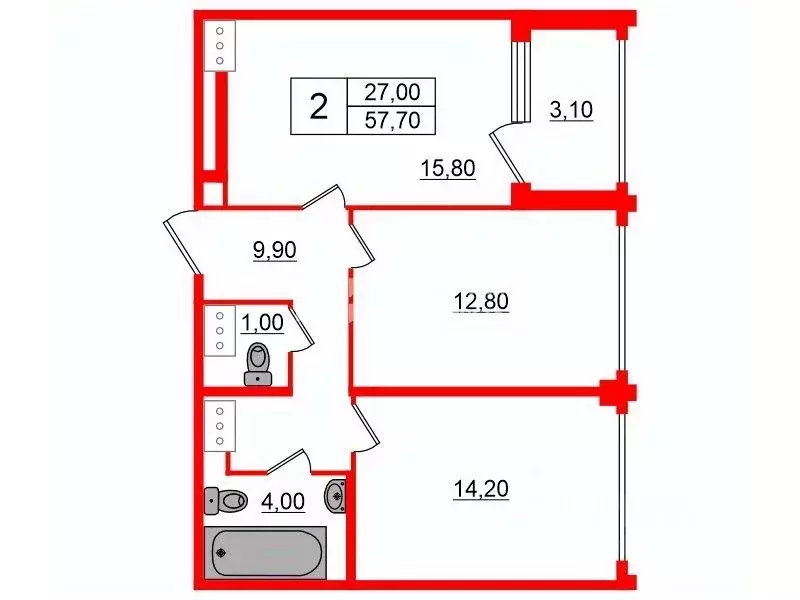 2-к кв. Санкт-Петербург ул. Челюскина, 2 (57.7 м) - Фото 1