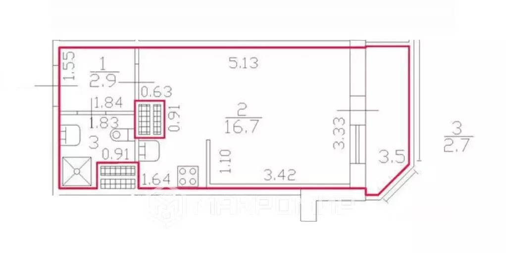 Студия Санкт-Петербург ул. Бабушкина, 84к1 (22.3 м) - Фото 2