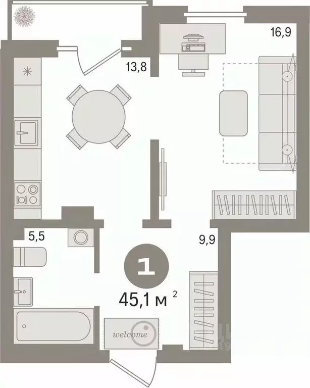 1-к кв. Свердловская область, Екатеринбург ул. Заводская, 92А (46.6 м) - Фото 2