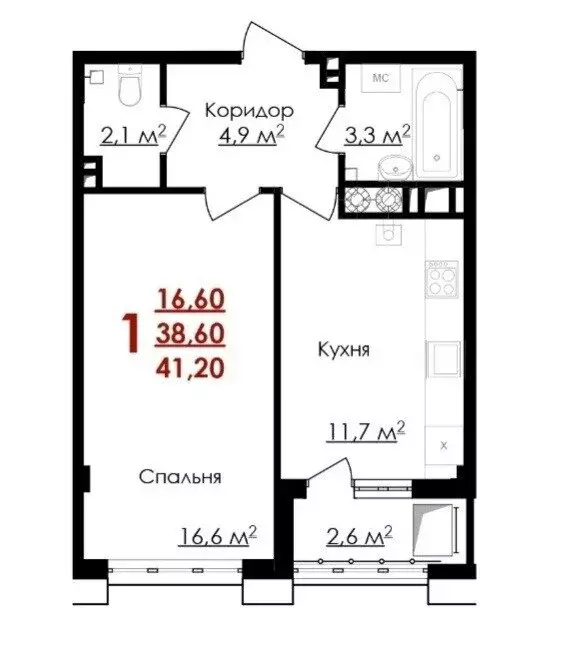 1-комнатная квартира: Белгород, улица Губкина, 54 (41.2 м) - Фото 0