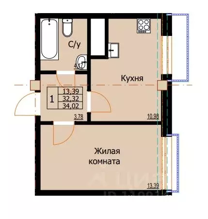 1-к кв. Ставропольский край, Ессентуки  (34.02 м) - Фото 0
