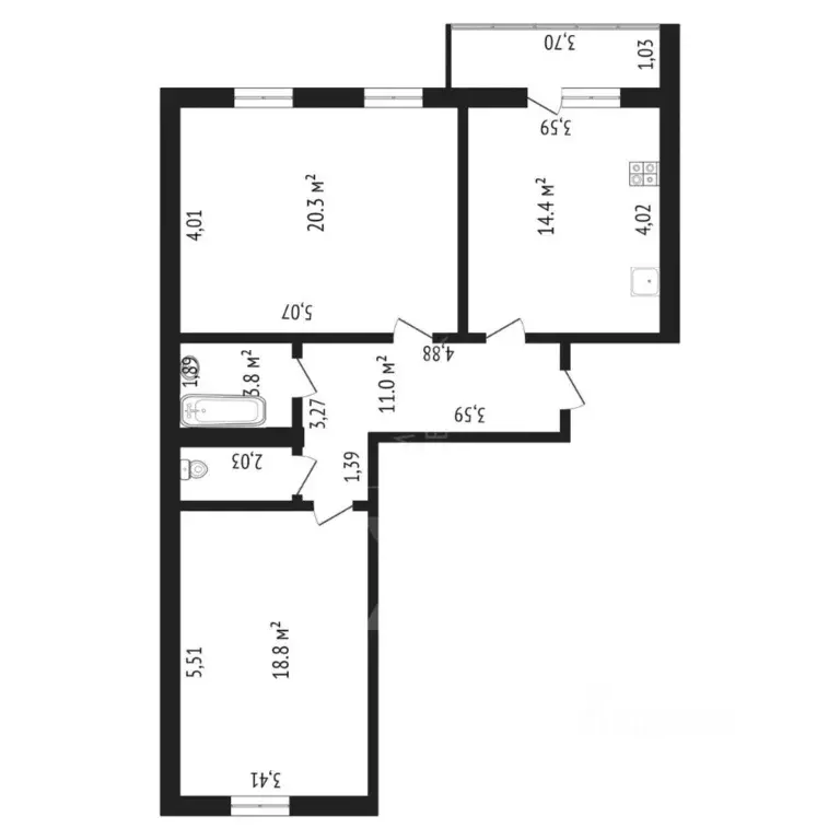 2-к кв. Тюменская область, Тюмень ул. Софьи Ковалевской, 4 (69.68 м) - Фото 2