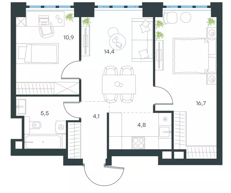 Продаётся 2-к квартира, 56.4 м - Фото 0