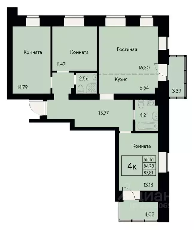4-к кв. Красноярский край, Красноярск ул. Елены Стасовой, 80 (87.81 м) - Фото 0