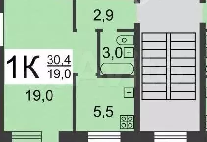 1-к. квартира, 30,4 м, 2/5 эт. - Фото 0