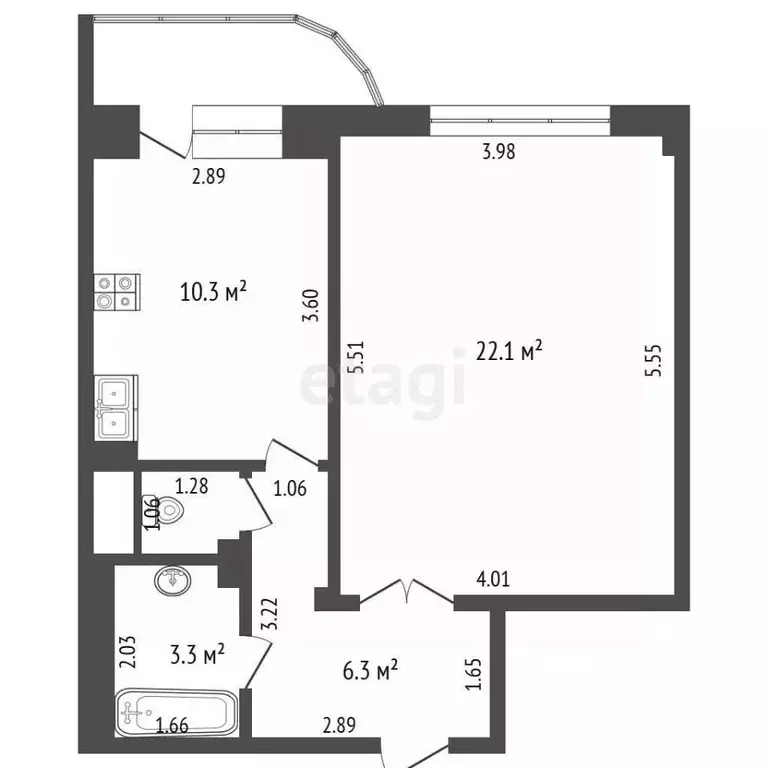 1-к кв. Чувашия, Чебоксары бул. Анатолия Миттова, 3к1 (43.3 м) - Фото 2