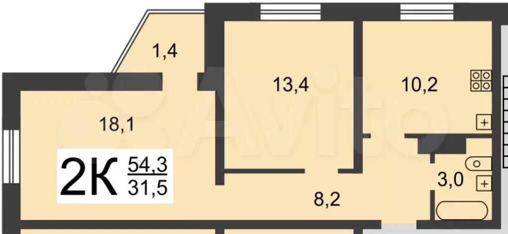 2-к. квартира, 54 м, 6/10 эт. - Фото 0