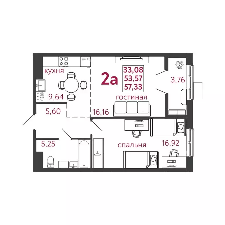 2-комнатная квартира: Пенза, ЖК Микрорайон Новобережье, 2 (57.33 м) - Фото 1