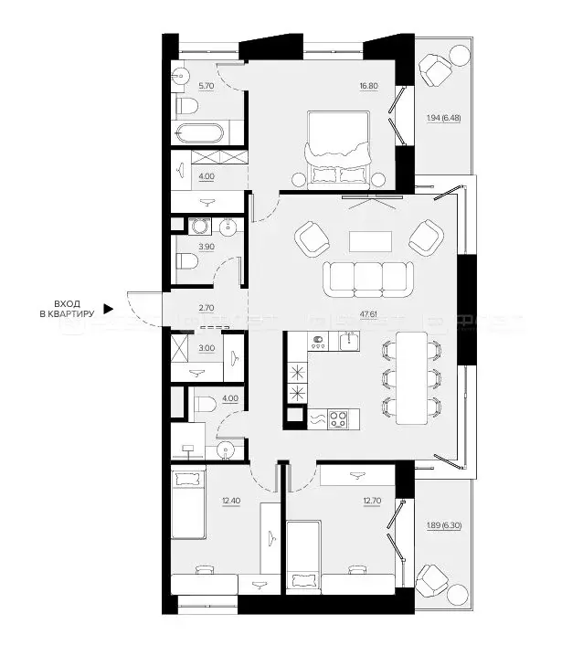 3-комнатная квартира: Казань, улица Габдуллы Тукая (116.57 м) - Фото 1