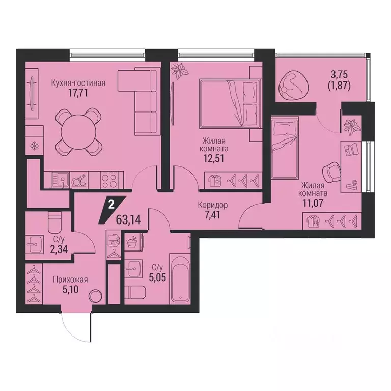 2-к кв. Свердловская область, Екатеринбург просп. Космонавтов, 100 ... - Фото 1