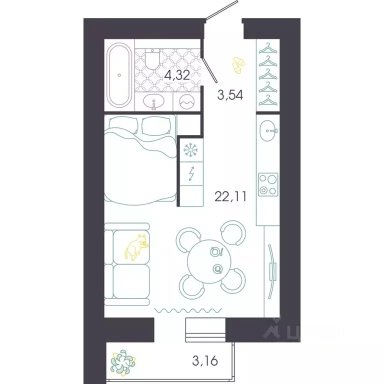 Студия Пензенская область, Пенза Колышлейская ул., 7 (31.55 м) - Фото 1