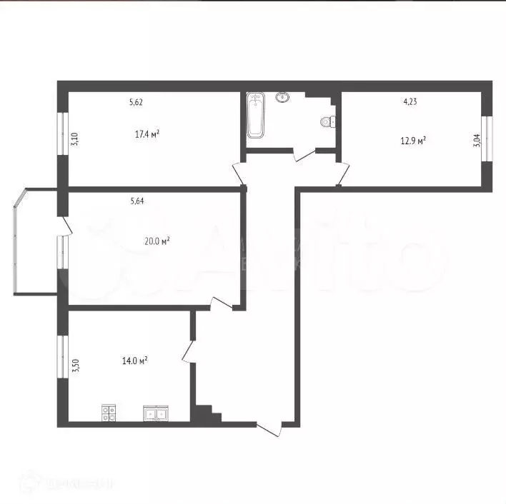 3-к. квартира, 88 м, 8/10 эт. - Фото 0
