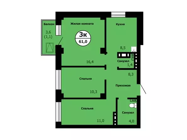 Продаётся 3-к квартира, 61 м - Фото 0