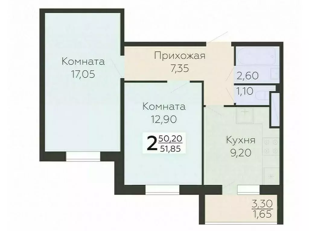 2-к кв. Ленинградская область, Всеволожск Южный мкр, Радужный жилой ... - Фото 0