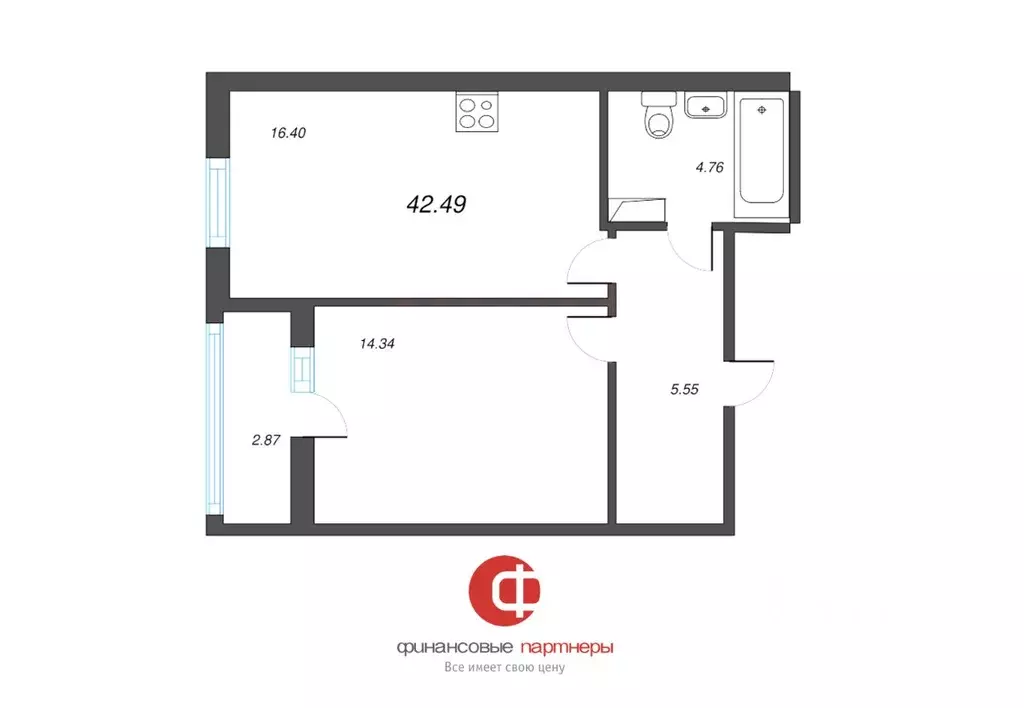 1-к кв. Санкт-Петербург ул. Среднерогатская, 11к2 (42.49 м) - Фото 0