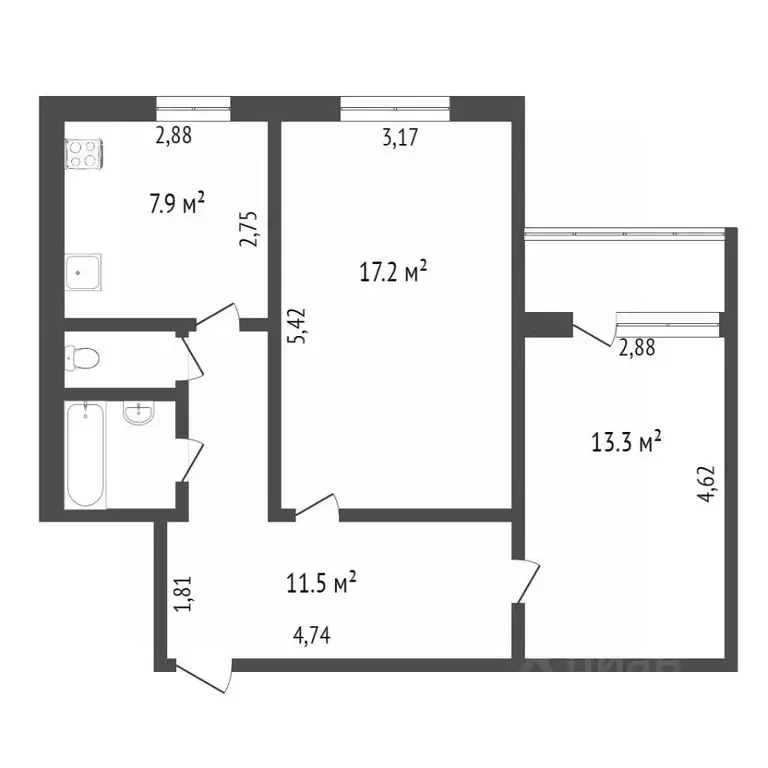 2-к кв. Ямало-Ненецкий АО, Новый Уренгой Мирный мкр, 4/2А (55.0 м) - Фото 2