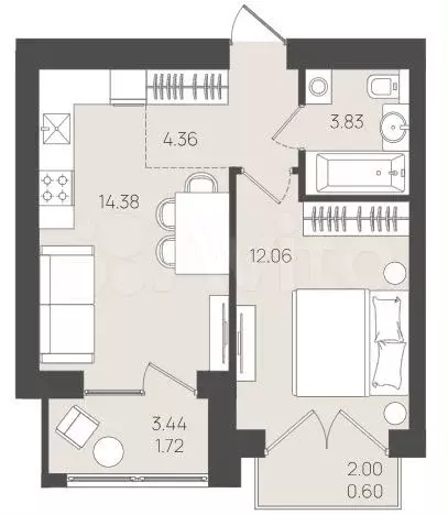 1-к. квартира, 36,4 м, 5/5 эт. - Фото 1