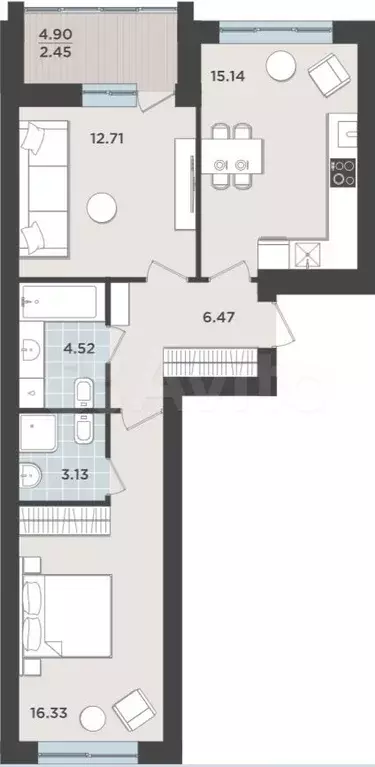 2-к. квартира, 60,8 м, 1/9 эт. - Фото 1