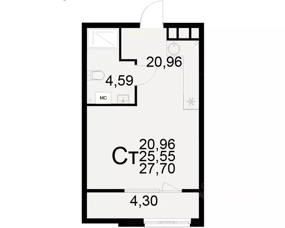 1-к кв. Рязанская область, Рязань ул. Бирюзова (25.55 м) - Фото 0