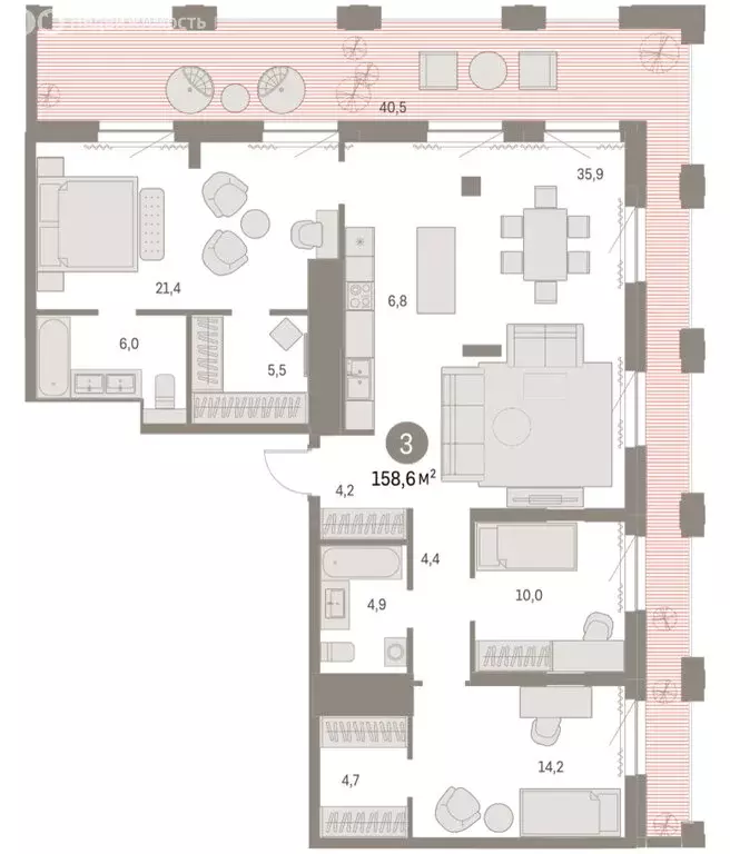 3-комнатная квартира: Новосибирск, жилой комплекс Мылзавод (158.58 м) - Фото 2