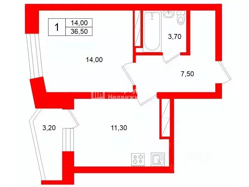 1-к кв. Санкт-Петербург просп. Луначарского, 11к1 (36.5 м) - Фото 1