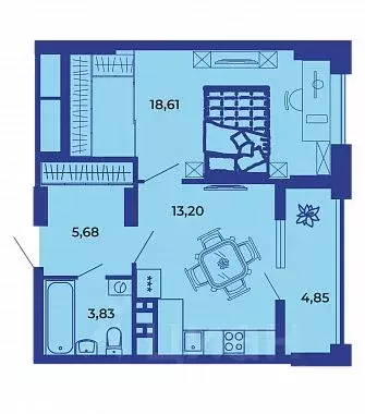 1-к кв. Брянская область, Брянск ул. Комарова, 47 (45.8 м) - Фото 1