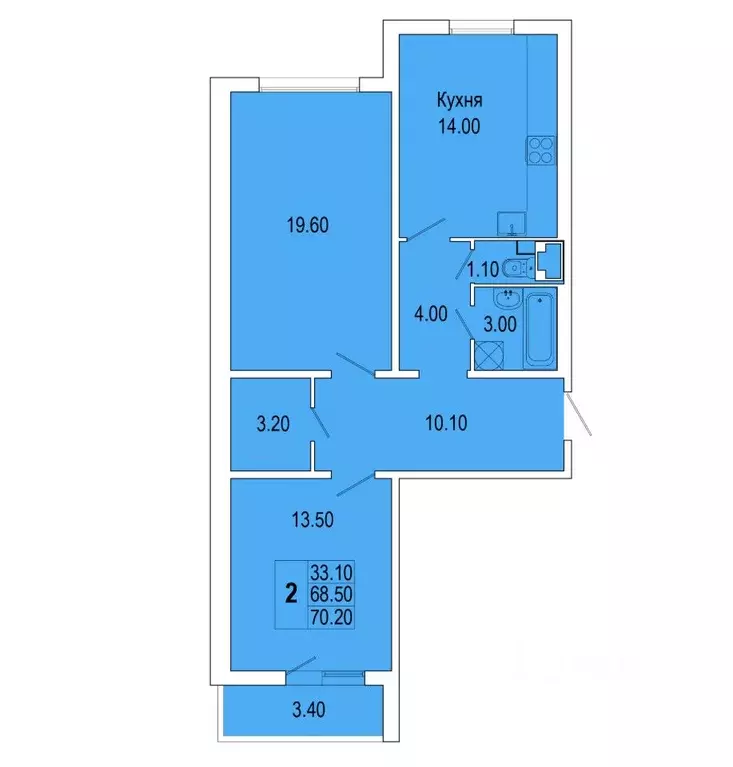 2-к кв. Санкт-Петербург Петергофское ш., 90к3 (73.1 м) - Фото 0