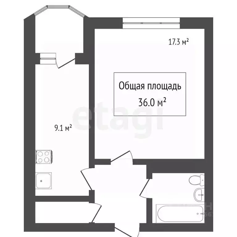 1-к кв. Томская область, Томск ул. Полины Осипенко, 16 (38.0 м) - Фото 2
