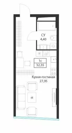 Квартира-студия: Москва, улица Академика Ильюшина, 21с5 (32.35 м) - Фото 0