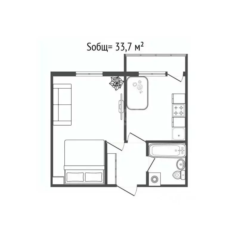 1-к кв. Брянская область, Брянск ул. 22-го съезда КПСС, 19 (33.7 м) - Фото 2
