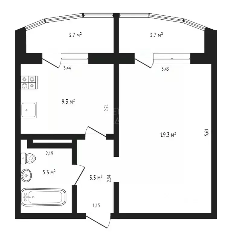 1-к кв. Тюменская область, Тюмень ул. Монтажников, 38 (37.4 м) - Фото 1