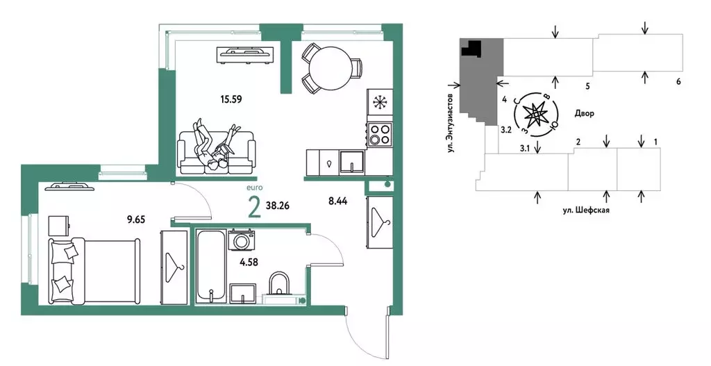 1-комнатная квартира: Екатеринбург, Шефская улица, 22А (38 м) - Фото 1