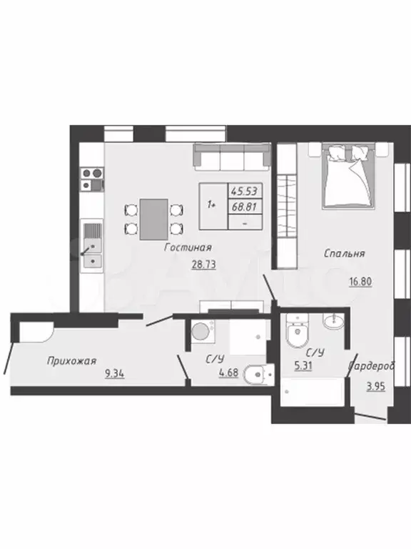 2-к. квартира, 70 м, 2/4 эт. - Фото 1